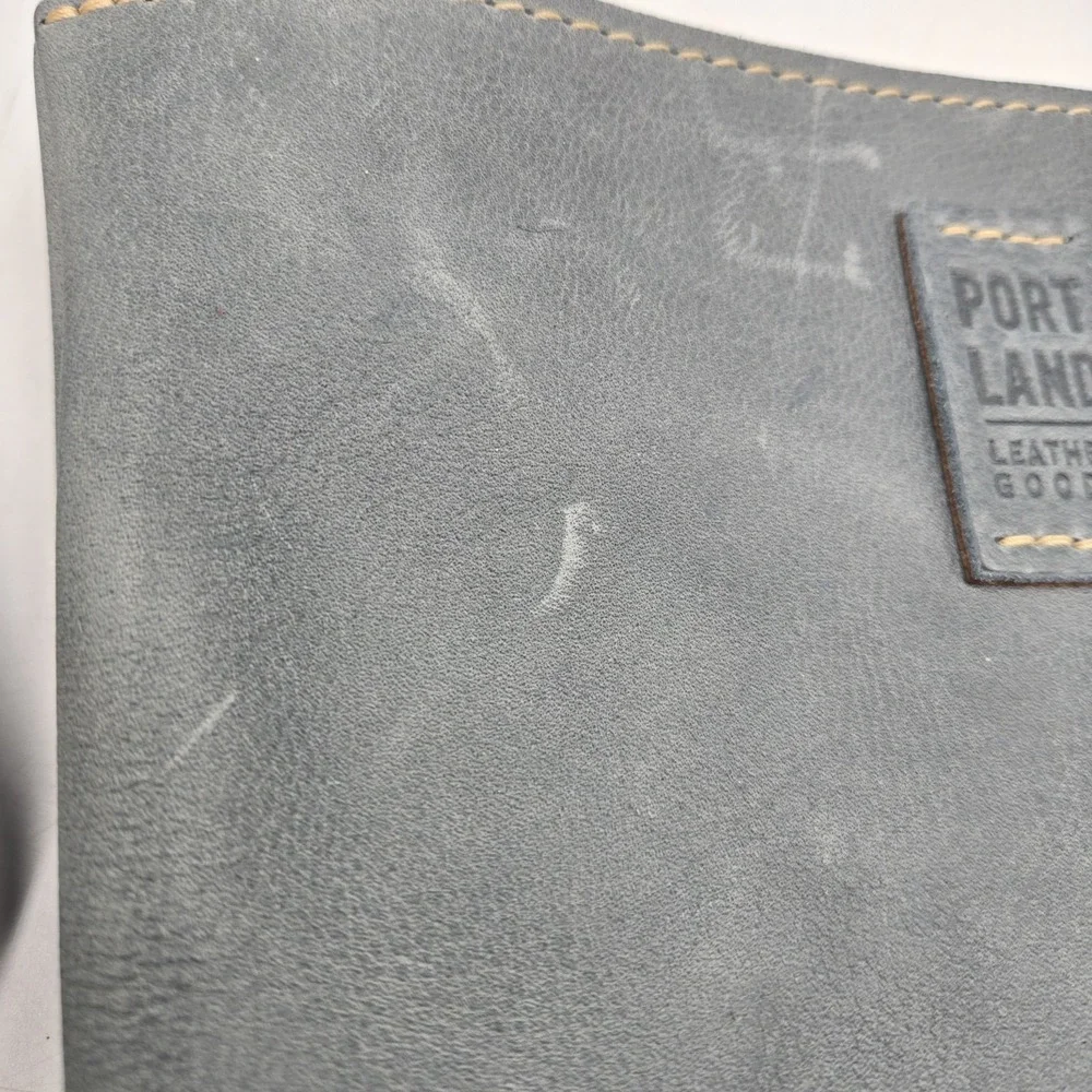 Portland Leather Goods Festival Bag Crossbody Light Blue Zip Top Inside Pocket